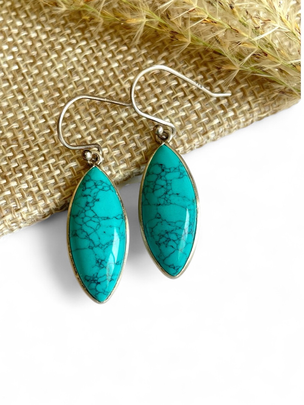 925 Sterling Silver Turquoise Earrings cool Marquise shape!!